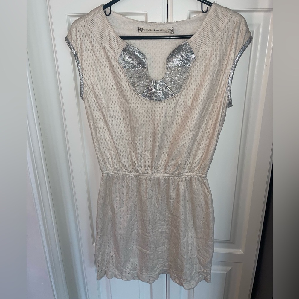 Chelsea & Violet Women’s‎ Cream Silver Dress XS